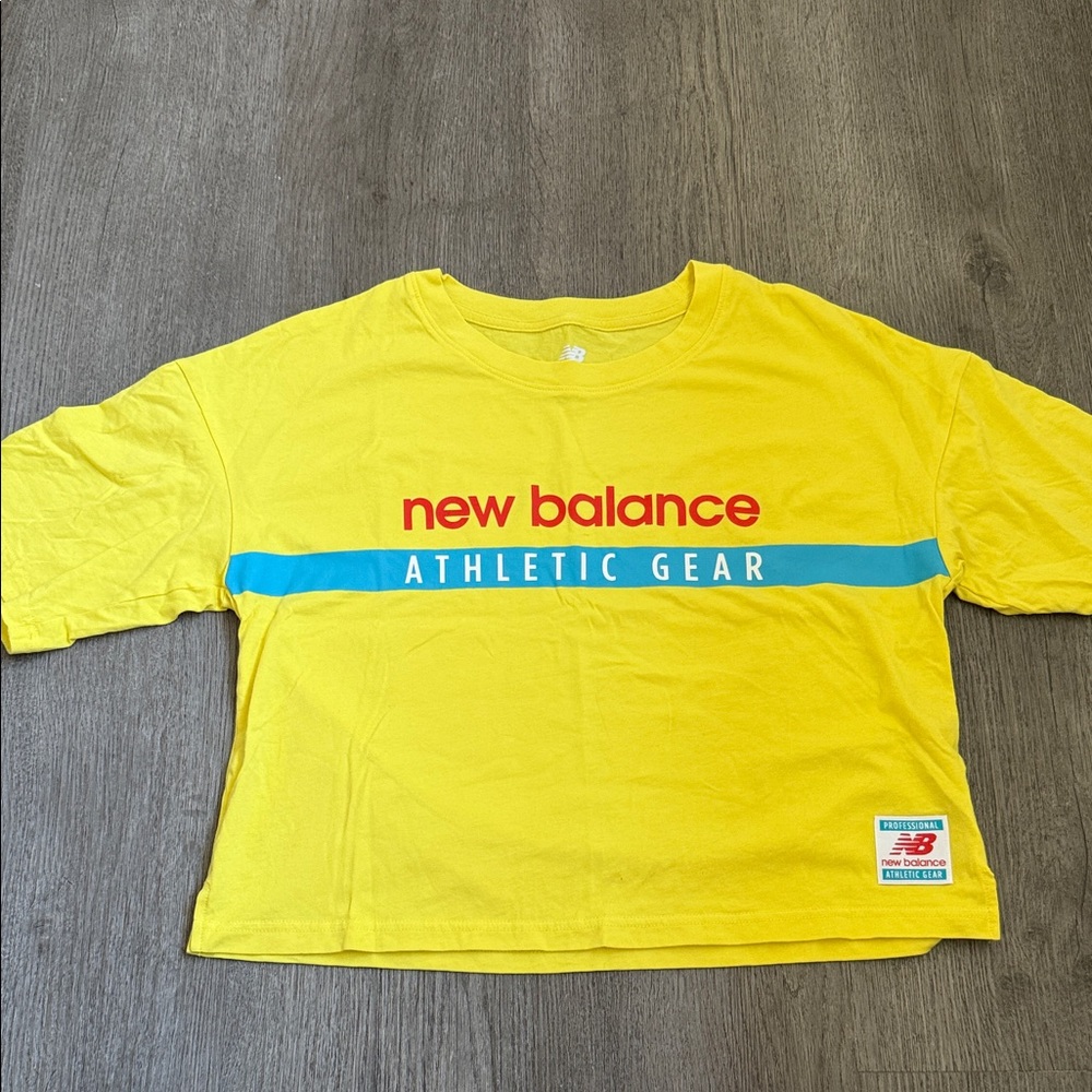 New Balance Yellow Crop Top with Blue Stripe